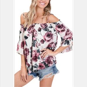 Pink and Burgundy Floral Off-Shoulder Top